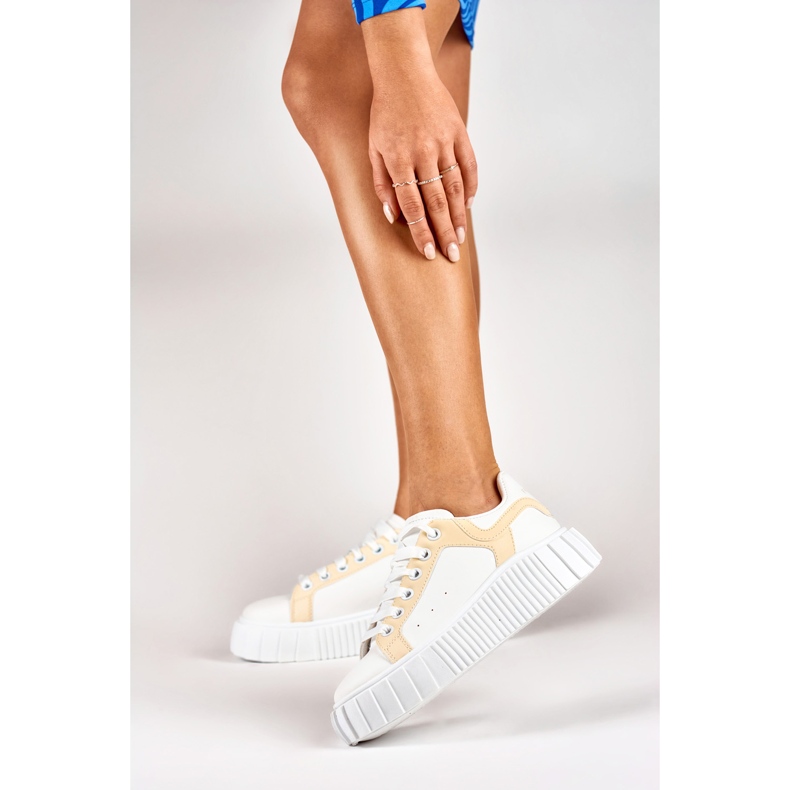 Pantofi sport de dama albi cu talpa groasa 2