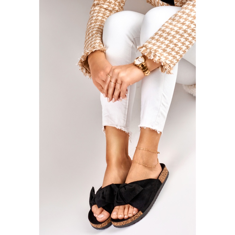 Papuci negri clasici cu fundita negru 2