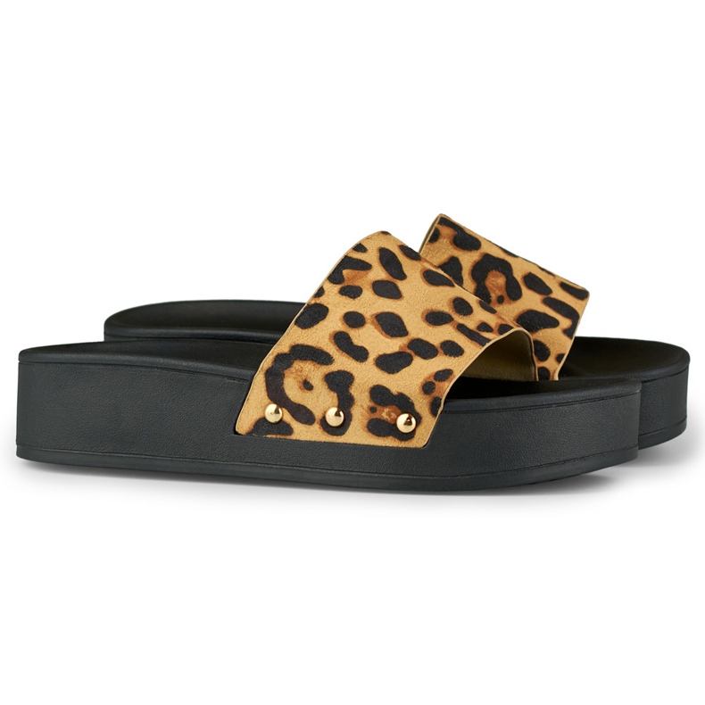 Papuci de dama pe platforma leopard maro 1