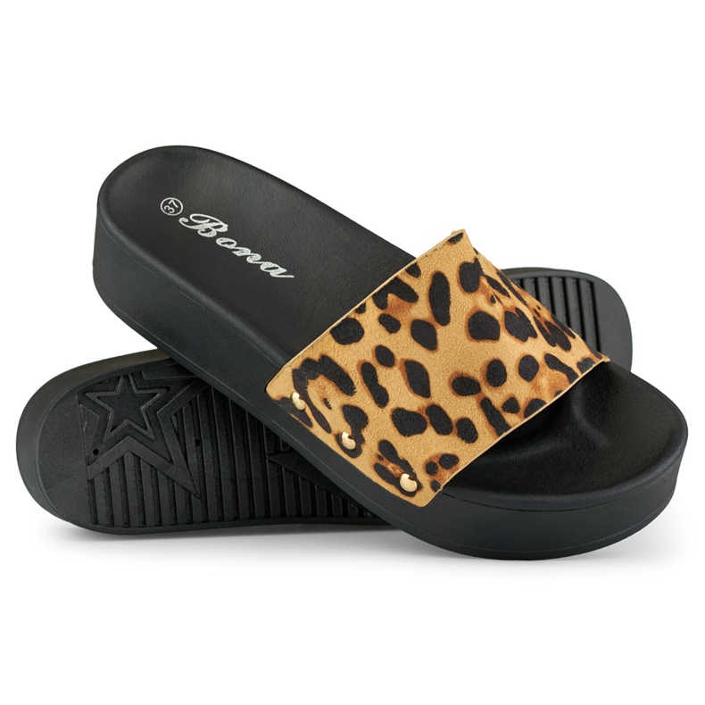 Papuci de dama pe platforma leopard maro 2