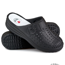 Șlapi confortabili de damă cu degete acoperite negre negru 1 Șlapi confortabili de damă cu degete acoperite negre negru 1