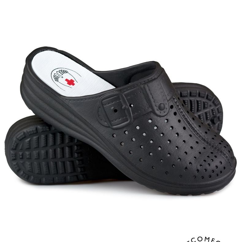 Șlapi confortabili de damă cu degete acoperite negre negru 1 Șlapi confortabili de damă cu degete acoperite negre negru 1