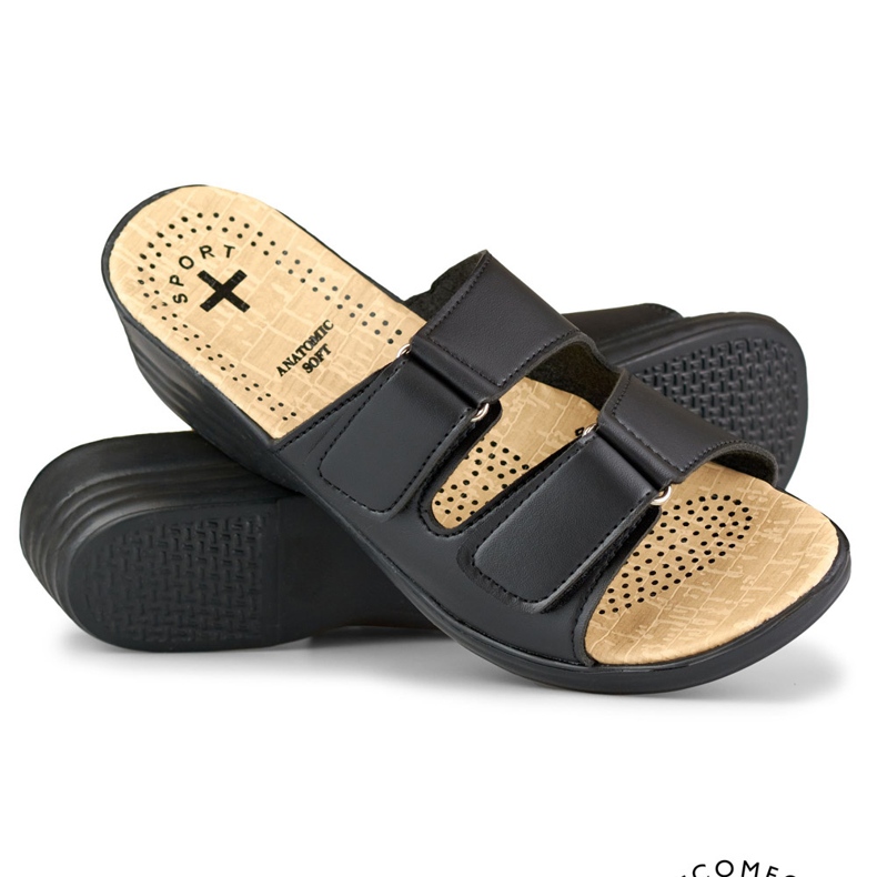 Papuci comozi de dama cu velcro negru 1