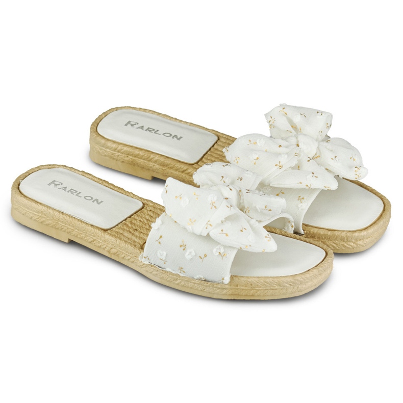 Papuci albi de dama cu fundita 1