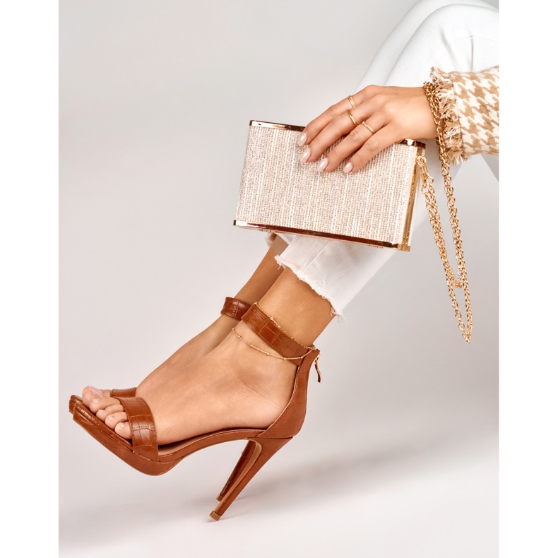 Sandale de damă cu toc înalt caramel maro 2