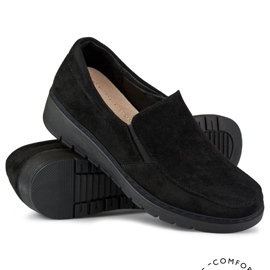 Mocasini confortabili de dama din piele intoarsa neagra negru 1