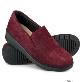 Mocasini confortabili de dama din piele intoarsa visiniu roșu 1