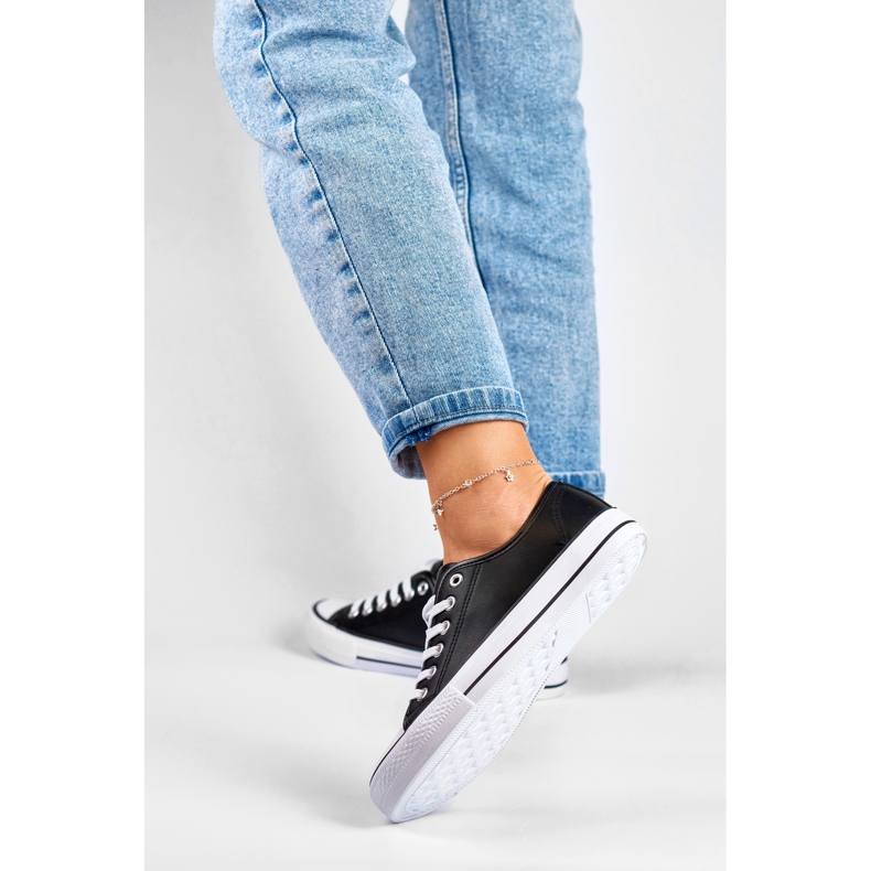 Tenisi negri de damă din piele ecologică negru 2 Tenisi negri de damă din piele ecologică negru 2