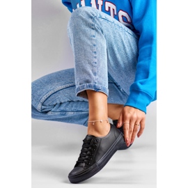 Tenisi dama din piele ecologica cu talpa neagra negru 1