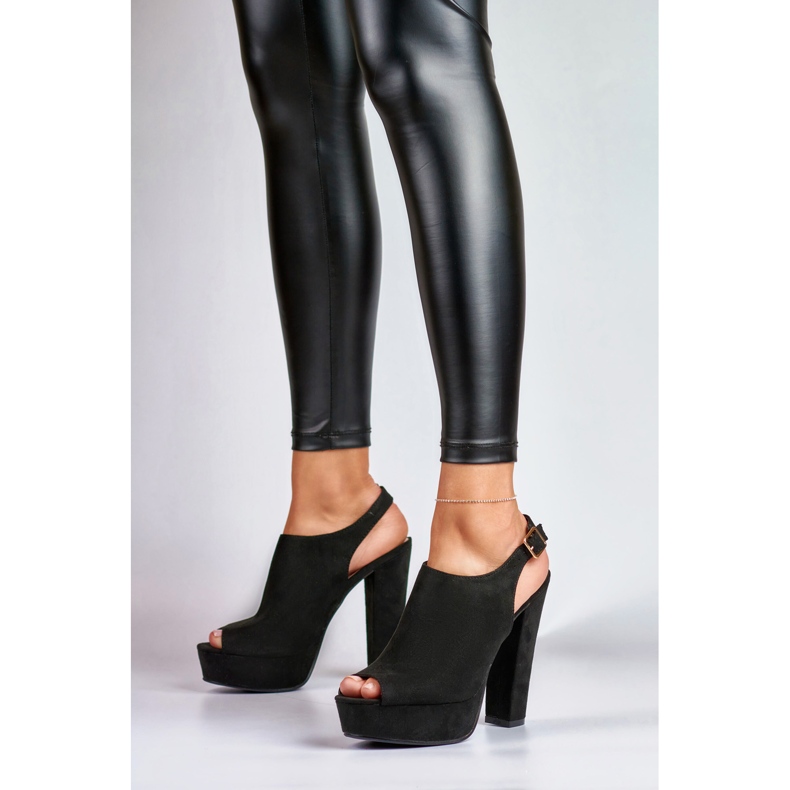 Sandale negre cu toc înalt, cu vârf și toc deschis negru 1