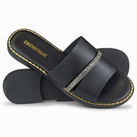 Papuci eleganti de dama negri cu decor negru 1