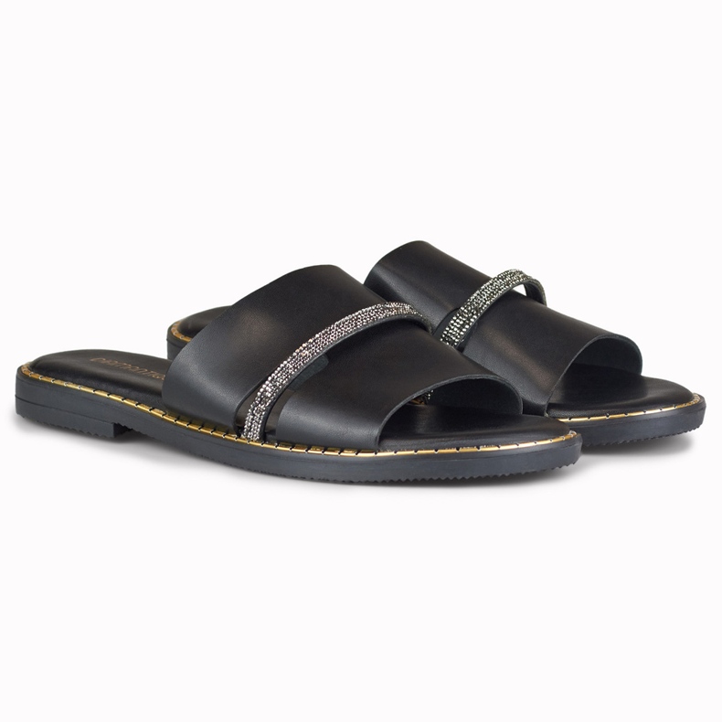 Papuci eleganti de dama negri cu decor negru 2