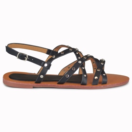 Sandale de dama negre cu decoratiuni metalice negru 2
