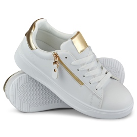 Pantofi sport de dama cu fermoar auriu alb 1