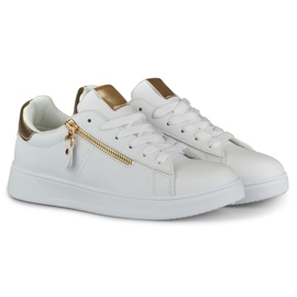 Pantofi sport de dama cu fermoar auriu alb 2