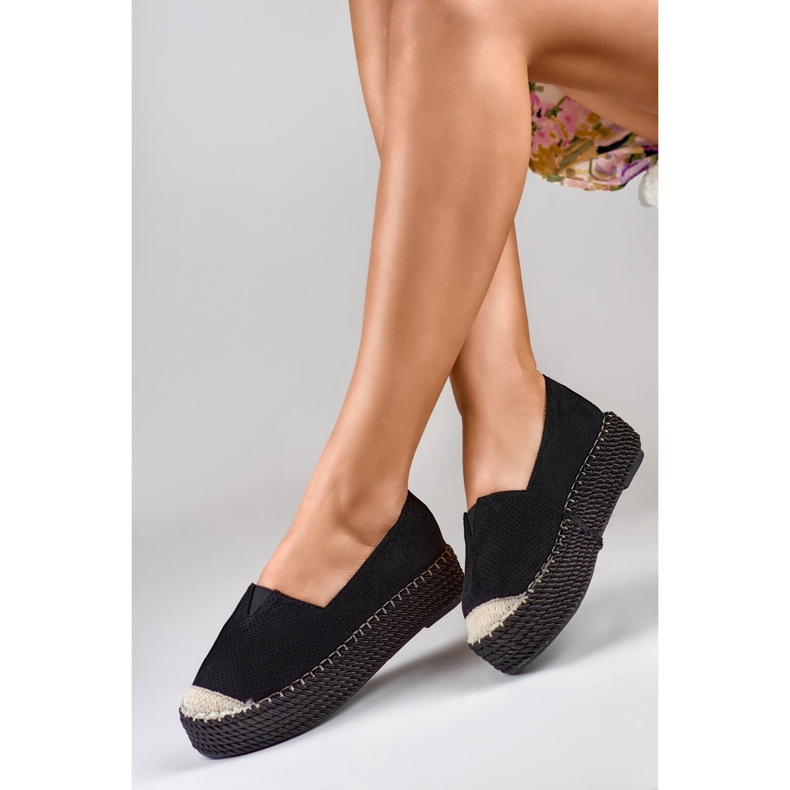 Espadrile cu platforma din piele intoarsa neagra negru 2
