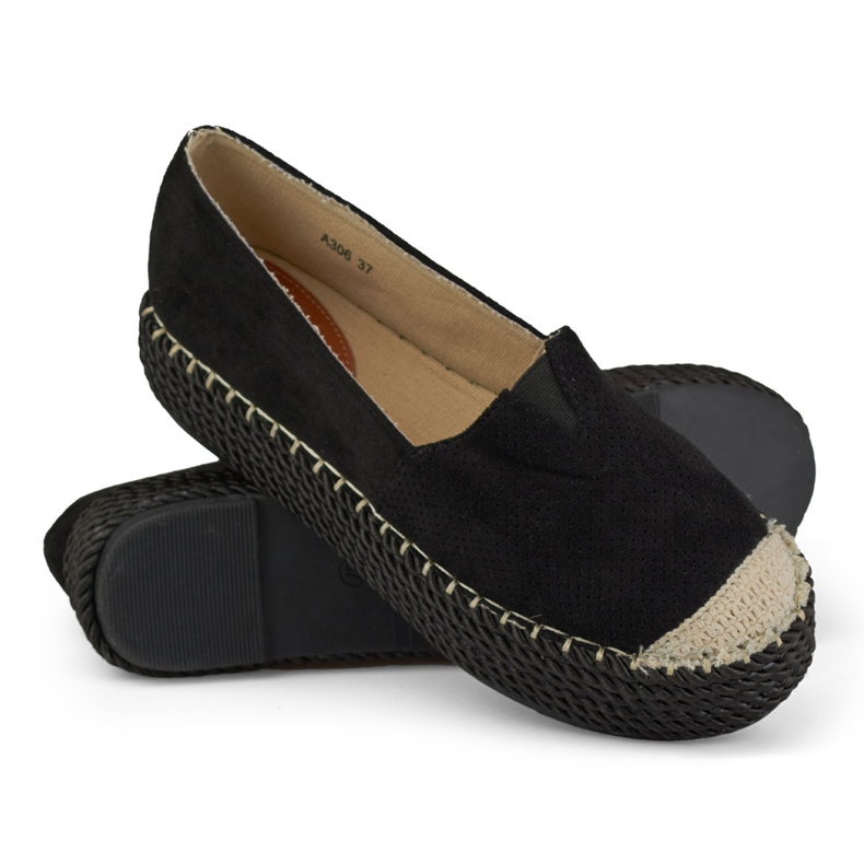 Espadrile cu platforma din piele intoarsa neagra negru 1
