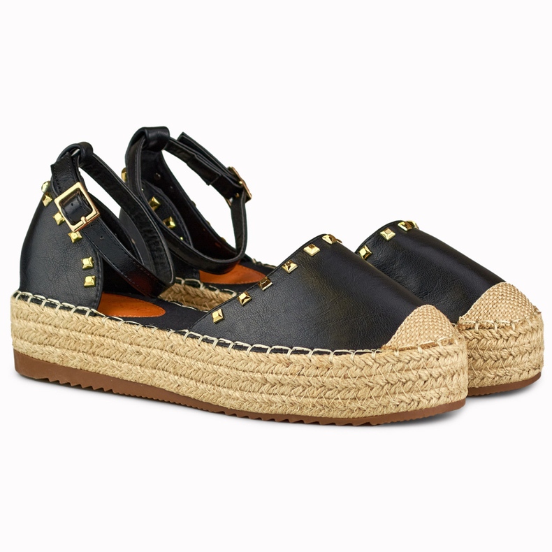 Espadrile negre cu capse prinse la gleznă negru 2