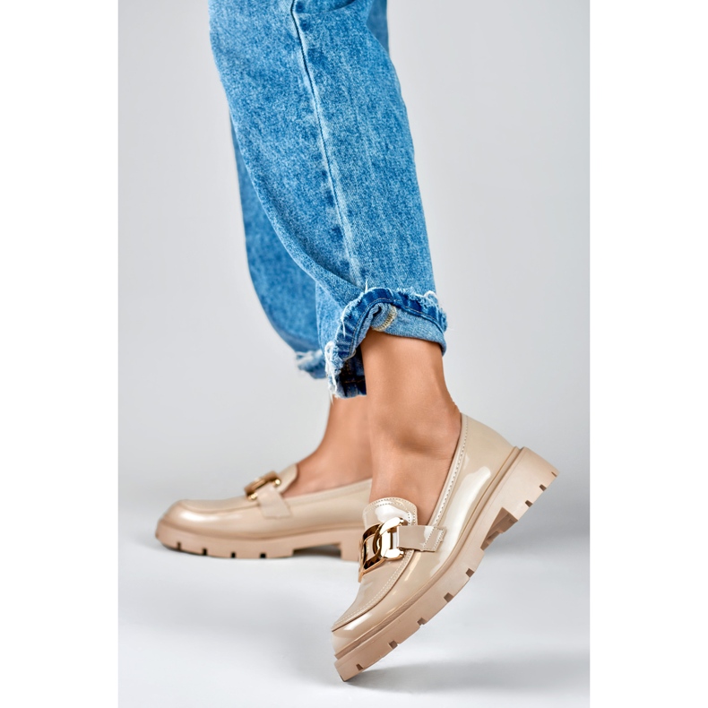 Brogues bej cu decor auriu 2 Brogues bej cu decor auriu 2
