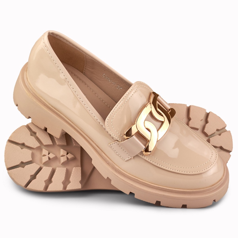 Brogues bej cu decor auriu 1 Brogues bej cu decor auriu 1