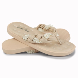 Flip-flops de damă bej cu perle 1