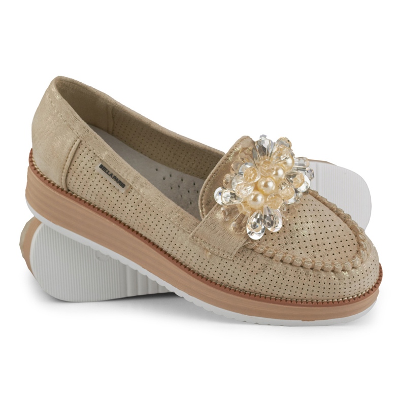 Pantofi ajurati pe platforma cu decor bej 1