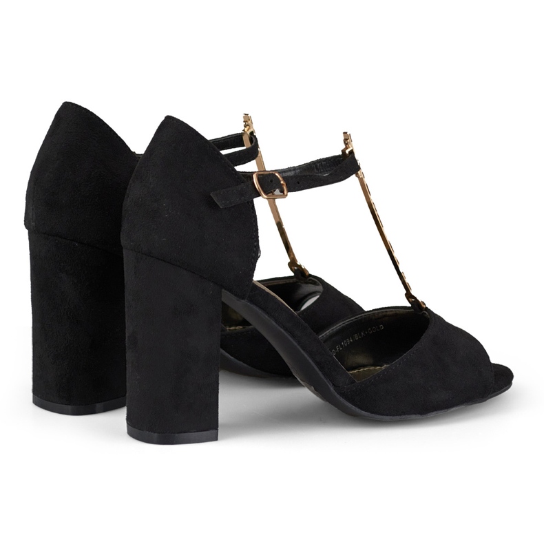 Sandale elegante cu toc inalt cu decor auriu negru 1