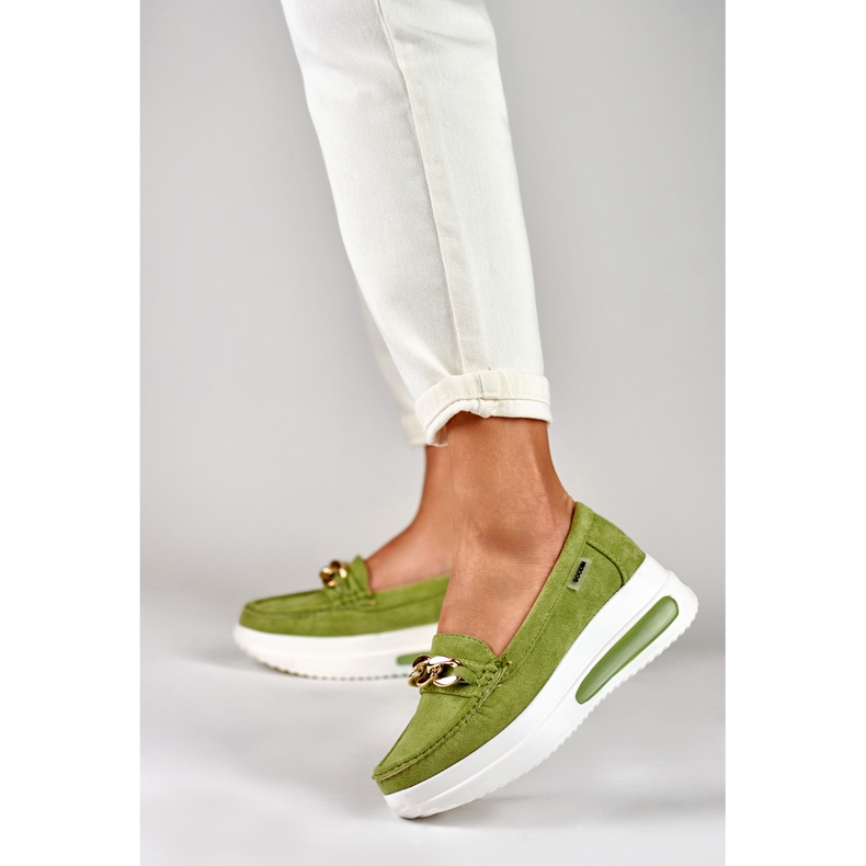 Mocasini de dama verde deschis pe platforma 2