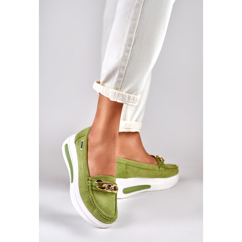 Mocasini de dama verde deschis pe platforma 1