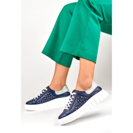 Pantofi sport de dama bleumarin din piele naturala albastru 2