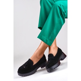 Mocasini clasici de piele intoarsa neagra de dama negru 2