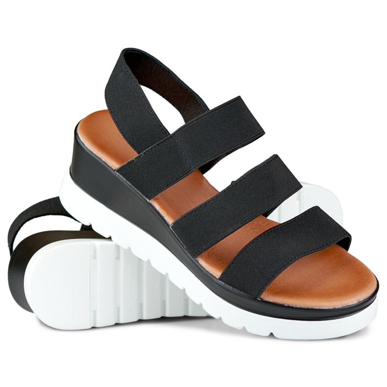 Sandale negre cu platformă joasă elastică negru 1