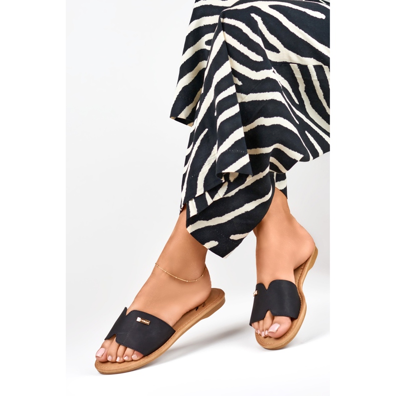 Papuci plati clasici de dama Denly negru 1