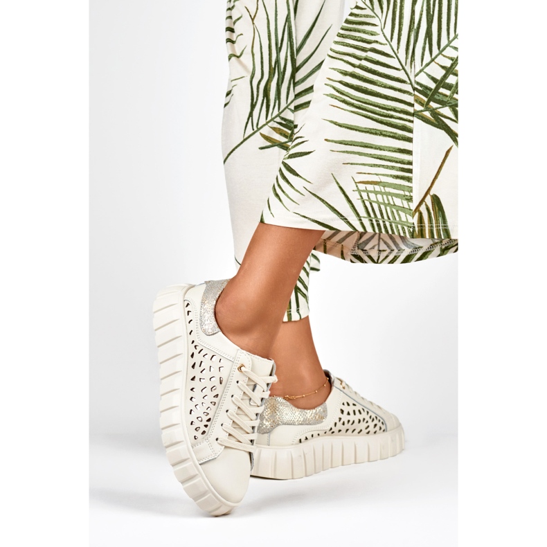 Pantofi sport de dama bej din piele naturala 2