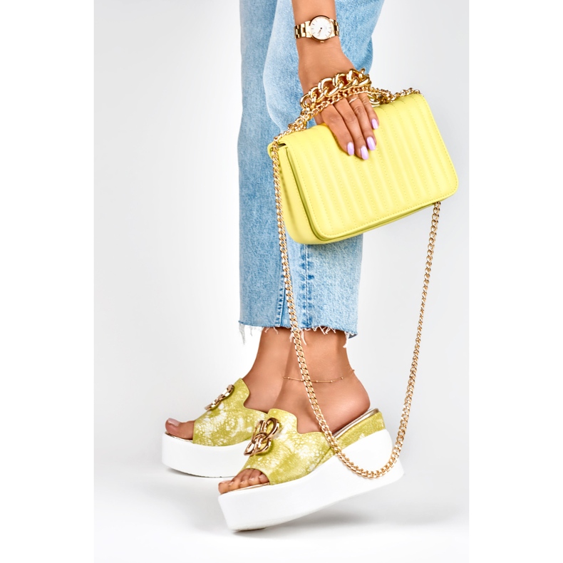 Sandale cu pană de damă lime Lemon verde 2