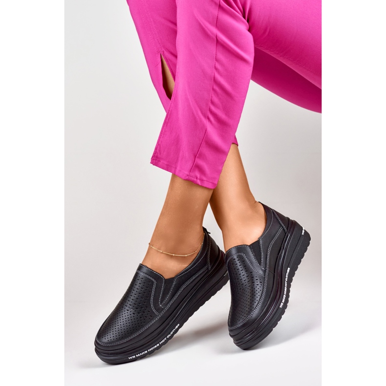 Pantofi de dama ajurati din piele naturala negru 2