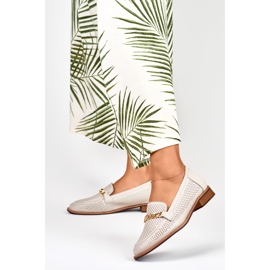 Pantofi de dama ajurati din piele naturala bej 2