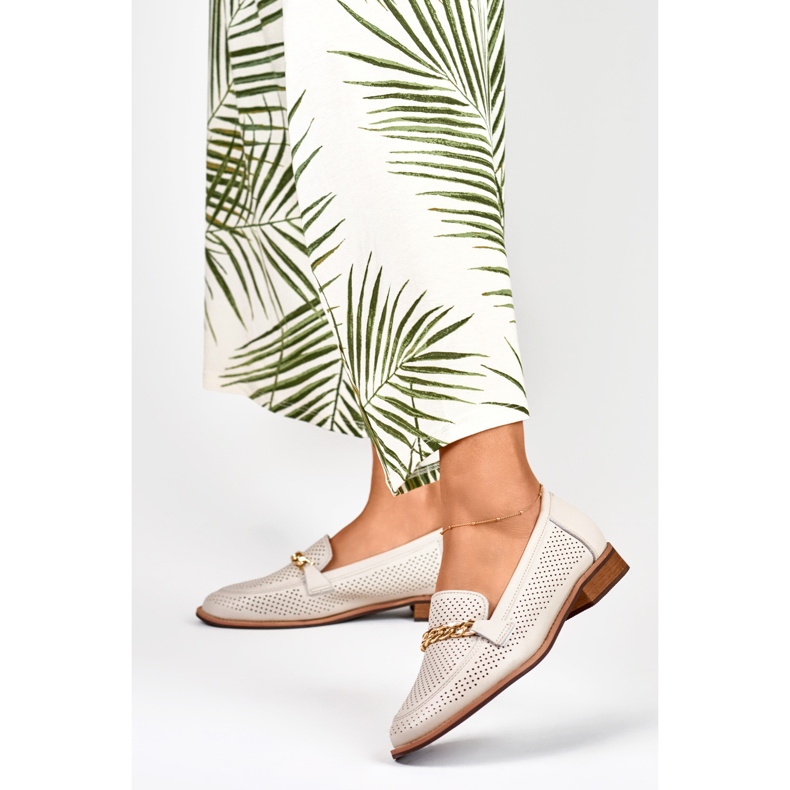 Pantofi de dama ajurati din piele naturala bej 2