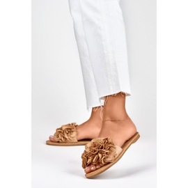 Papuci plati florali pentru femei maro 2