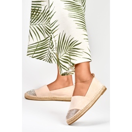Espadrile de damă bej cu vârf de paiete 2