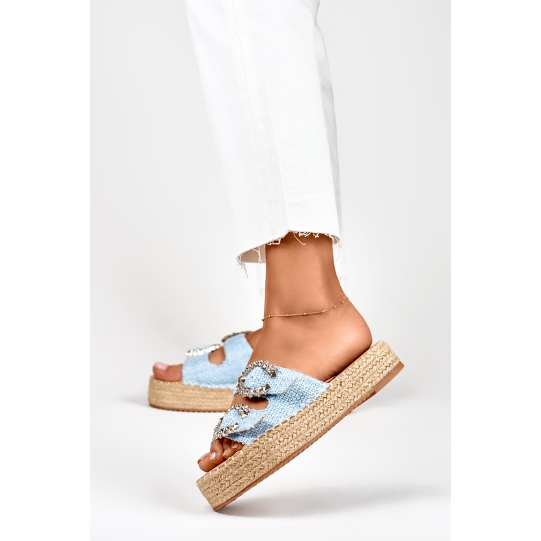 Espadrile de dama cu catarame decorative albastru 2
