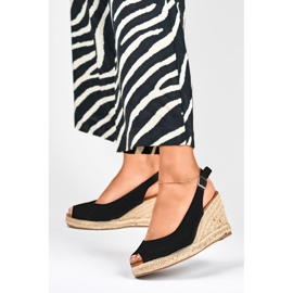 Espadrile cu pană de damă din piele intoarsa neagra negru 2