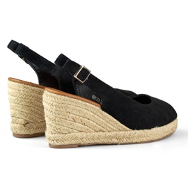 Espadrile cu pană de damă din piele intoarsa neagra negru 1