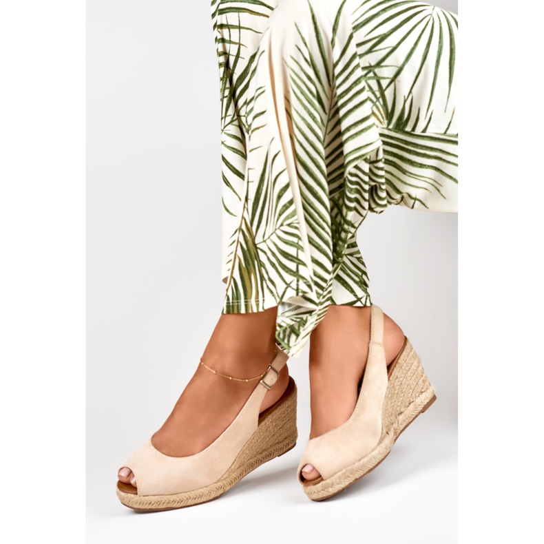 Espadrile cu pană de damă din piele intoarsa bej 1 Espadrile cu pană de damă din piele intoarsa bej 1