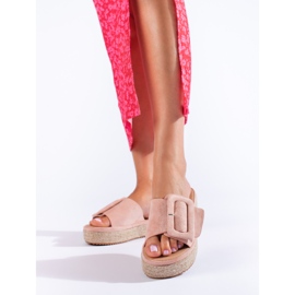 Sandale espadrile din piele intoarsa Shelovet roz 1