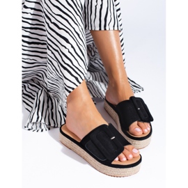 Sandale espadrile de piele intoarsa neagra pe platforma Shelovet negru 2