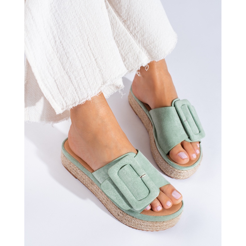 Sandale espadrile din piele intoarsa menta pe platforma Shelovet verde 1
