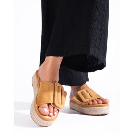 Sandale espadrile Shelovet din piele intoarsa camel bej 2