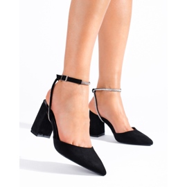 Pompe cu toc deschis din piele intoarsa neagra de la Shelovet negru 1
