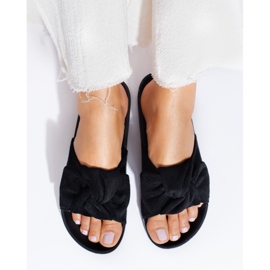 Papuci de damă din piele intoarsa neagra pe platforma Shelovet negru 2